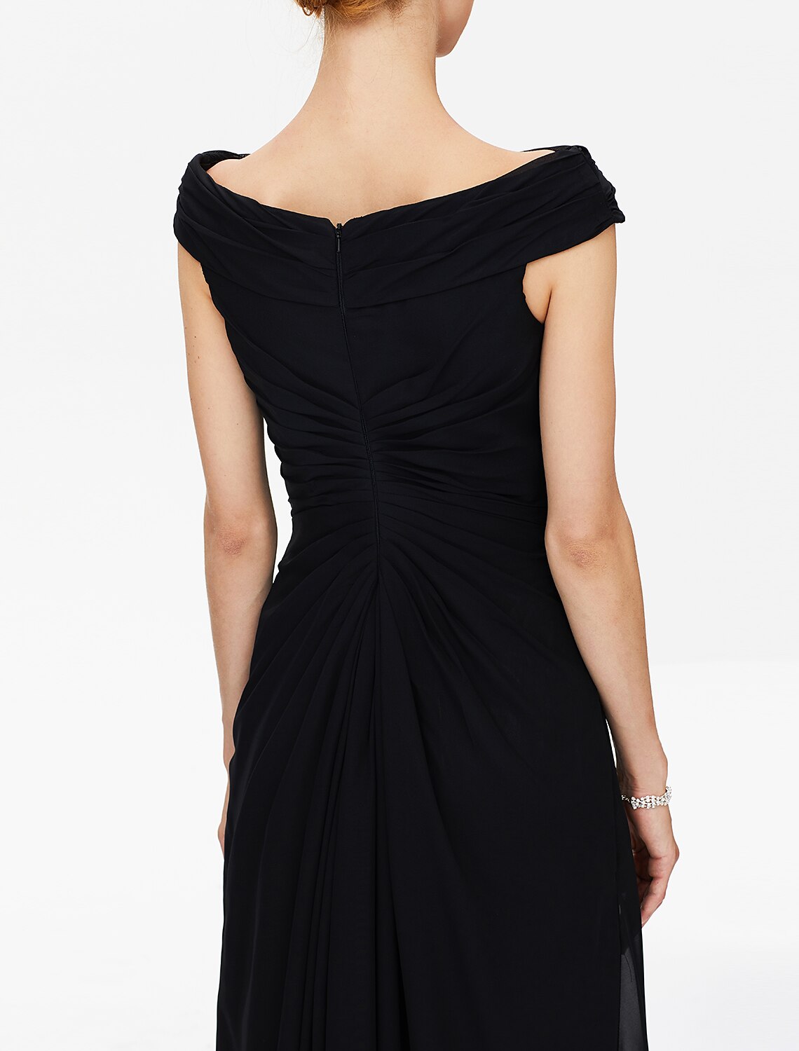 Aimishang Sheath / Column Mother of the Bride Dress Furcal Off Shoulder Floor Length Chiffon Short Sleeve No with Pleats Split Front