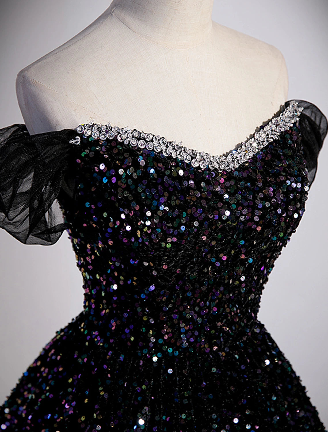 Aimishang Ball Gown Prom Dresses Sparkle & Shine Dress Wedding Guest Birthday Court Train Sleeveless Off Shoulder Sequined with Pleats Sequin