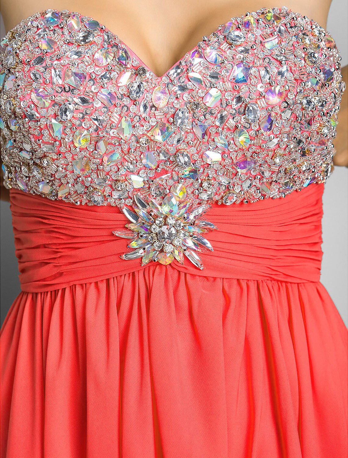 Aimishang  A-Line Cute Dress Wedding Guest Short / Mini Sleeveless Sweetheart Chiffon with Ruched Crystals Beading