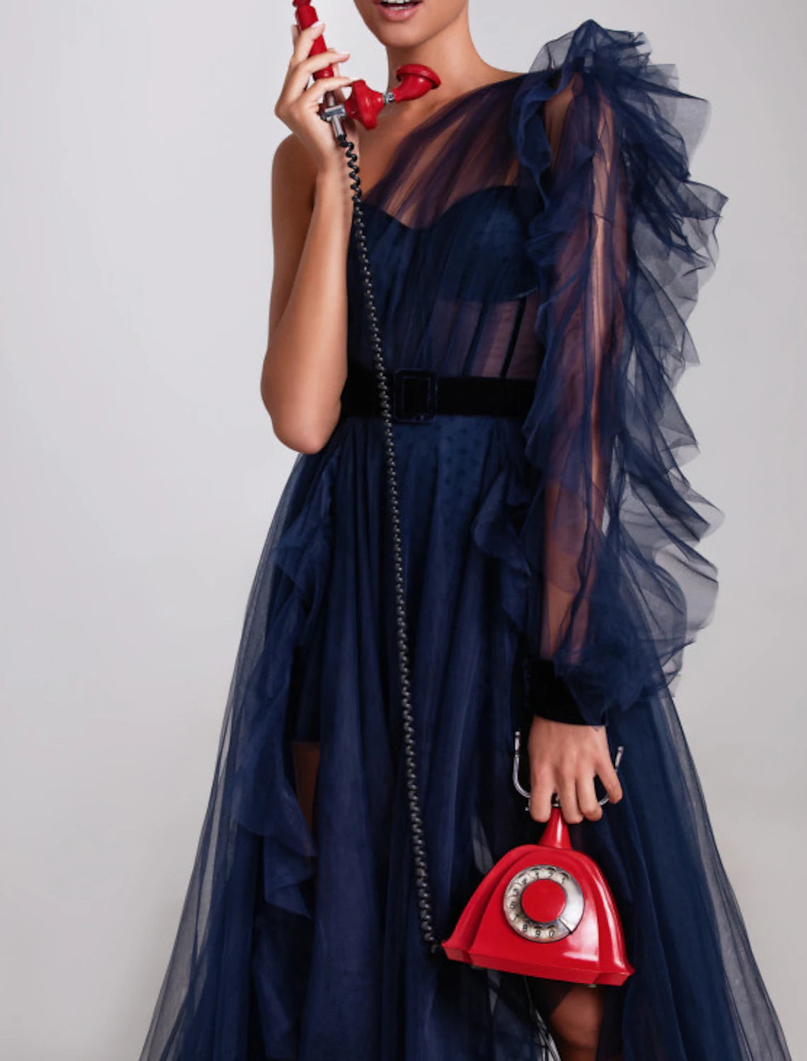 Aimishang A-Line Evening Gown Corsets Dress Wedding Guest Engagement Court Train Long Sleeve One Shoulder Wednesday Addams Family Tulle with Ruffles Slit