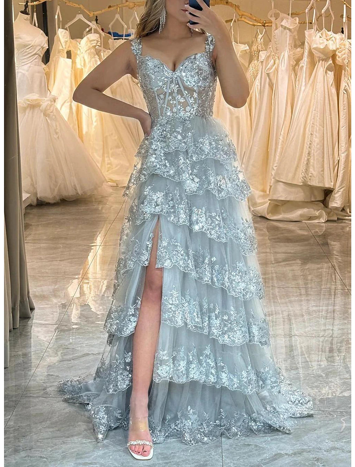 Aimishang Mermaid Black Prom Dresses Corsets Dress Wedding Guest Evening Party Court Train Sleeveless Off Shoulder Tulle with Sequin Slit
