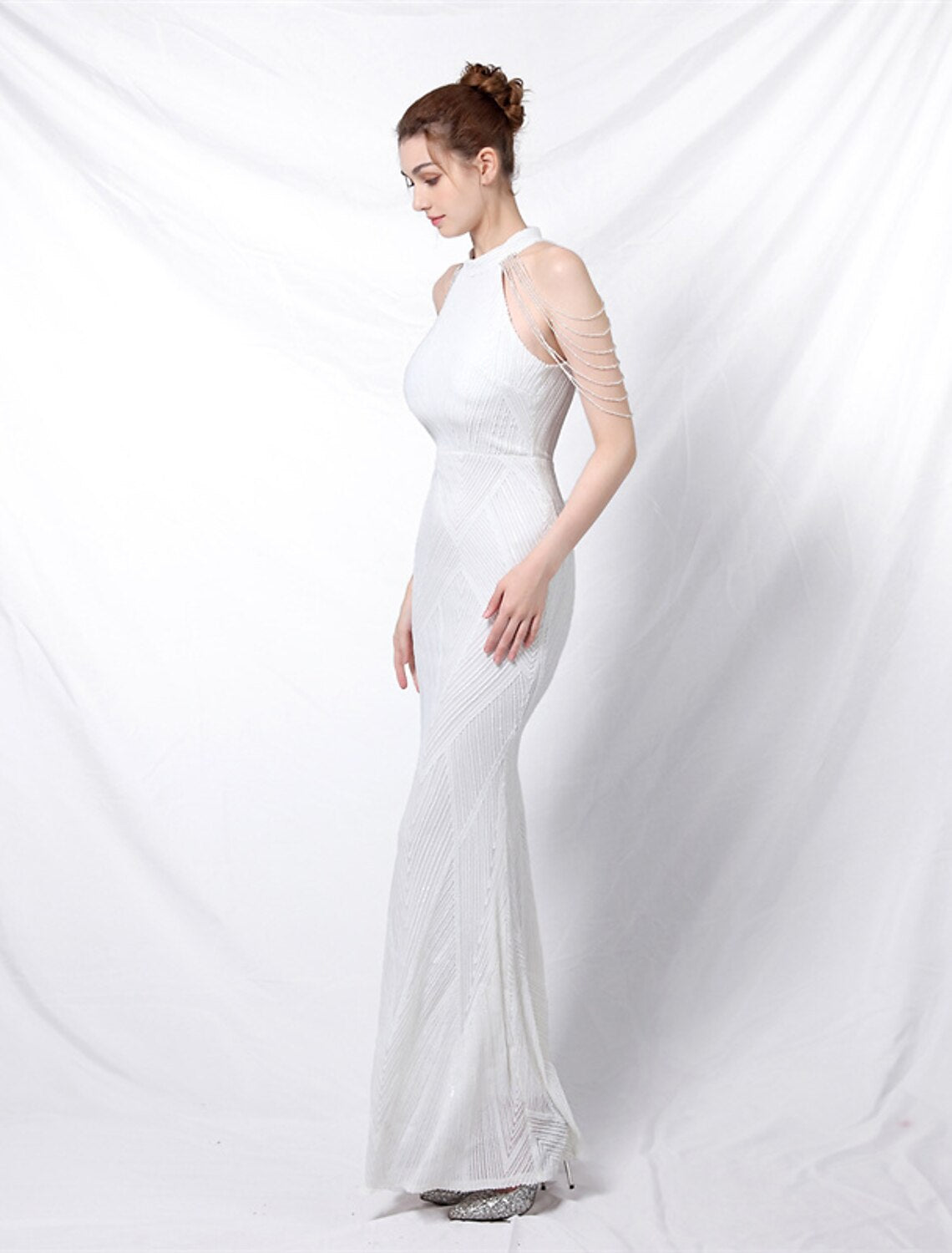 Aimishang Mermaid Party Dress Prom Dresses Sparkle & Shine Dress Formal Wedding Guest Floor Length Sleeveless Halter Neck Sequined with Sequin