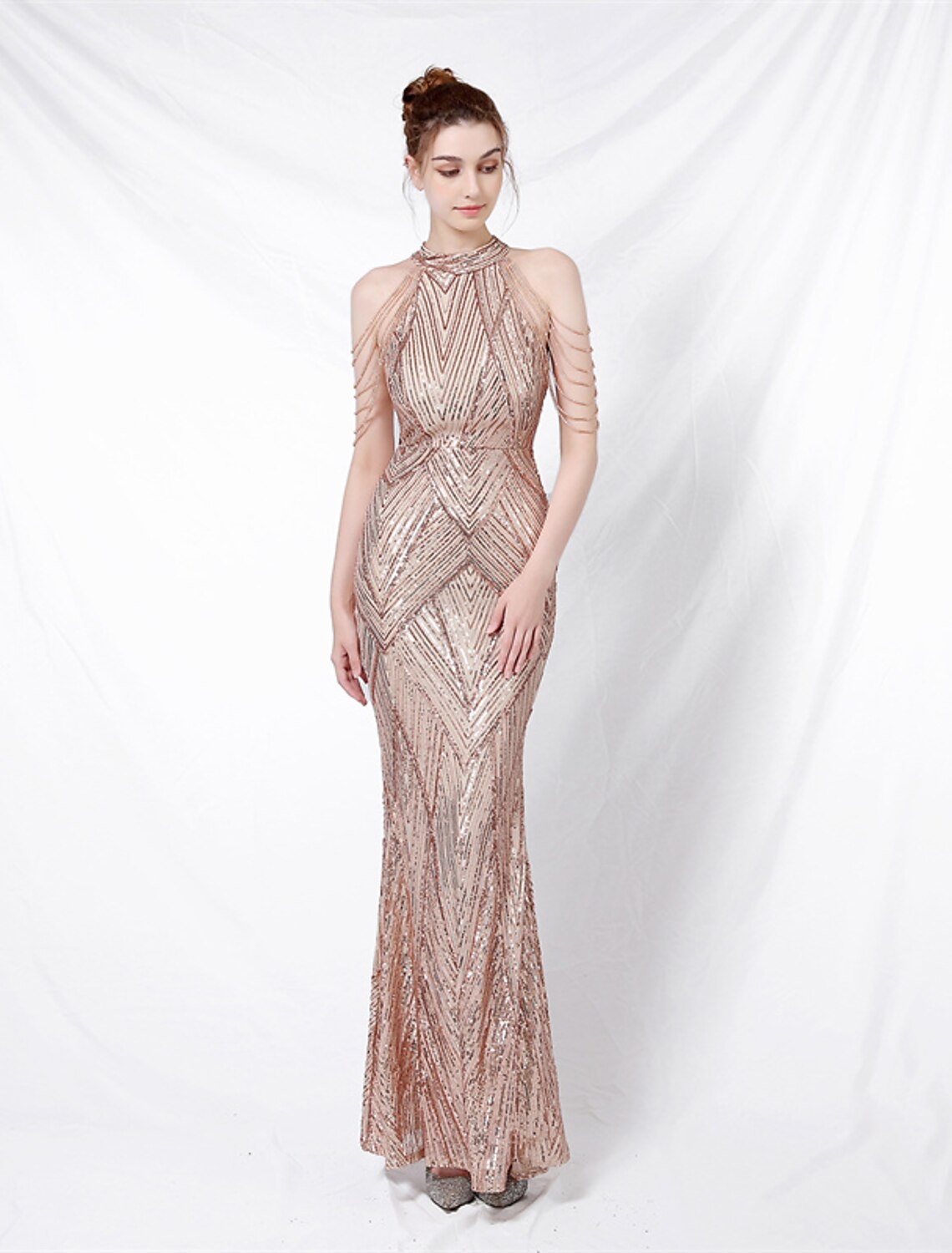 Aimishang Mermaid Party Dress Prom Dresses Sparkle & Shine Dress Formal Wedding Guest Floor Length Sleeveless Halter Neck Sequined with Sequin