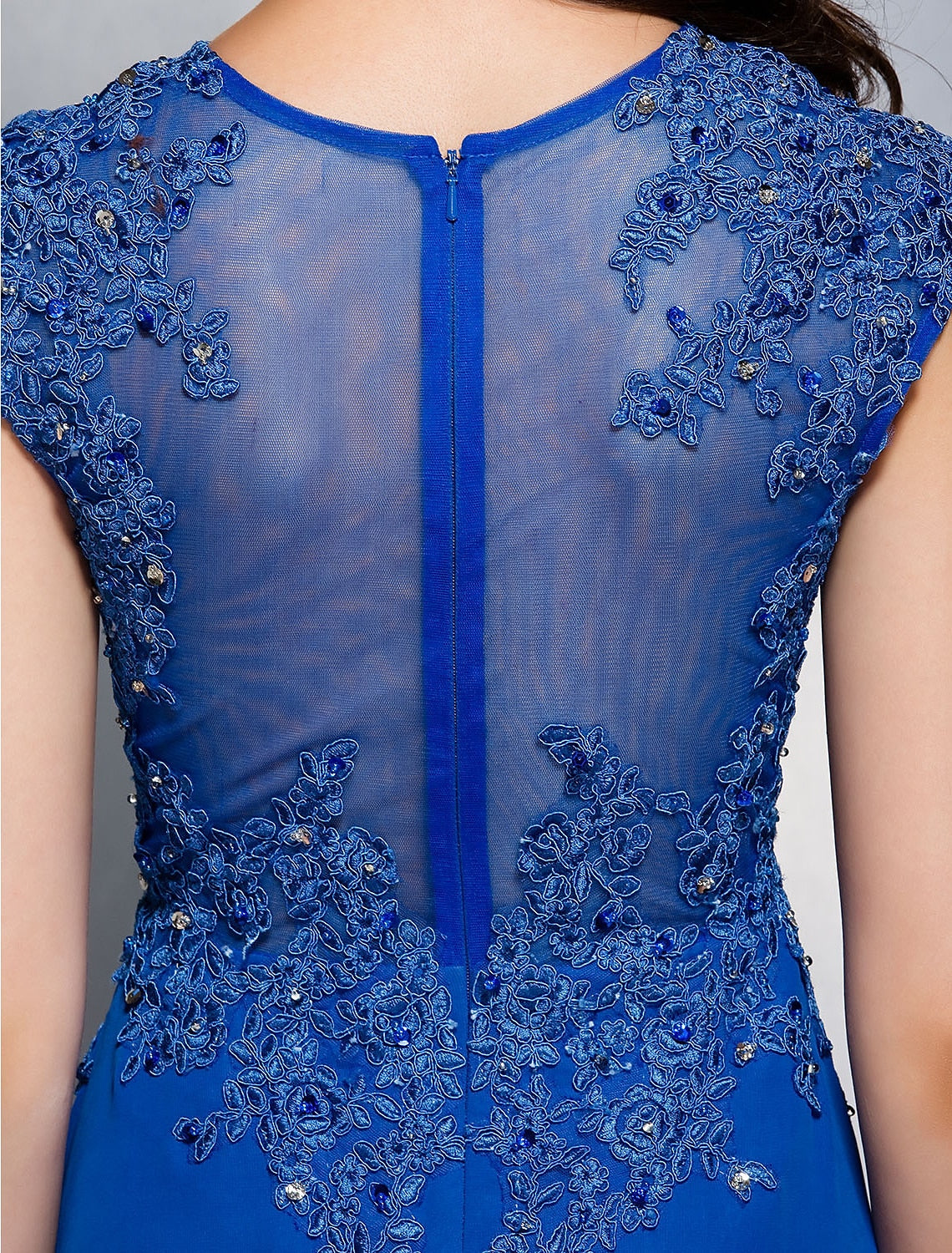 Aimishang Sheath / Column Elegant Floral Formal Evening Wedding Party Dress Illusion Neck Sweep / Brush Train Chiffon with Appliques