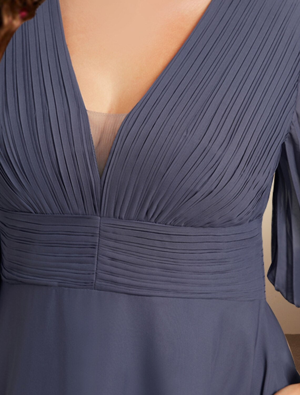 Aimishang A-Line Mother of the Bride Dresses Plus Size Hide Belly Curve Elegant Dress Formal Tea Length Half Sleeve V Neck Chiffon with Pleats Ruched Fall