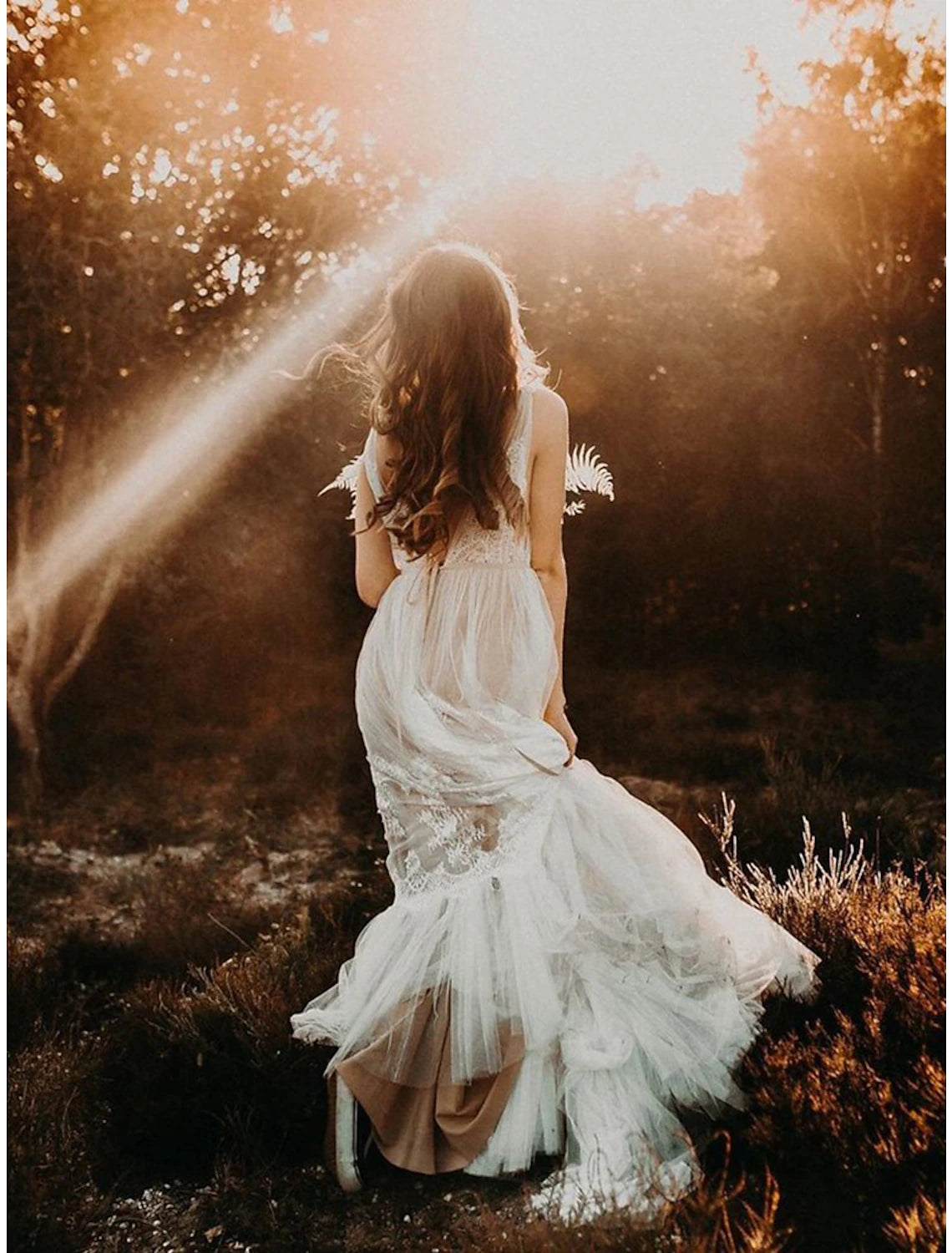 Aimishang Beach Boho Wedding Dresses A-Line V Neck Sleeveless Court Train Lace Bridal Gowns With Lace Summer Fall Wedding Party , Women's Clothing