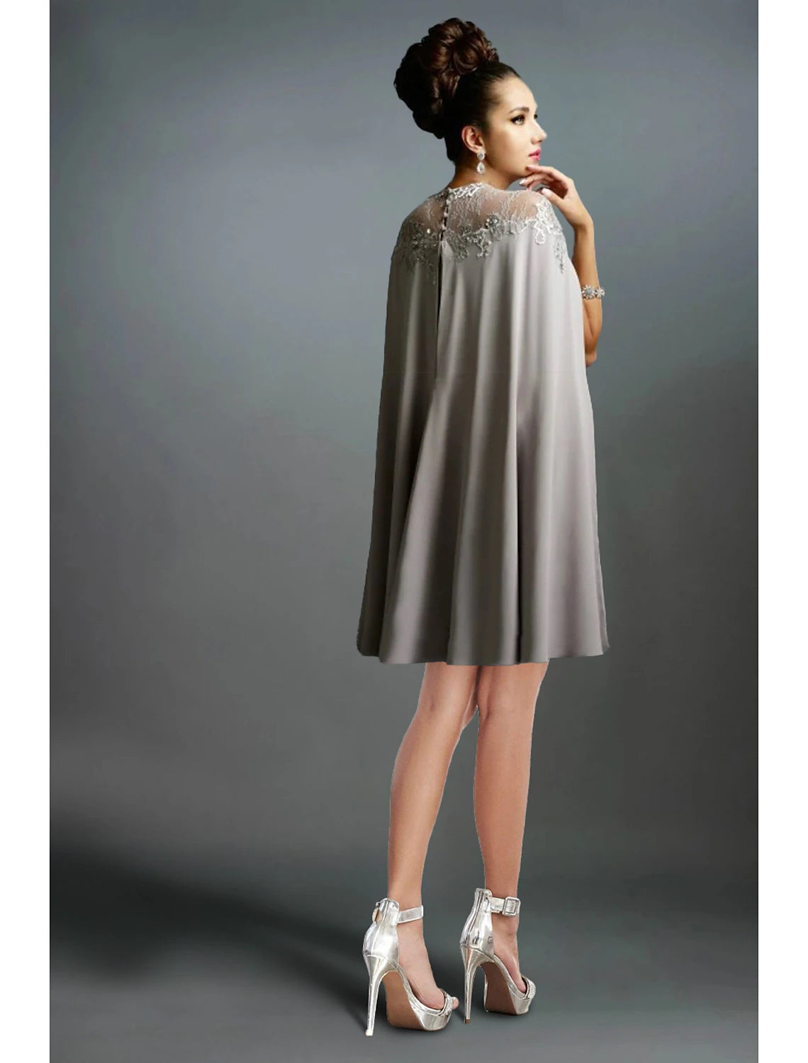 Aimishang Mermaid / Trumpet Evening Gown Vintage Dress Wedding Guest Knee Length Sleeveless Off Shoulder Capes Fabric with Ruched Ruffles Embroidery