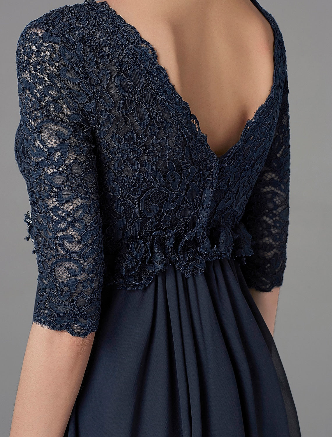 Aimishang A-Line Mother of the Bride Dress Elegant & Luxurious V Neck Floor Length Chiffon Lace Half Sleeve with Lace