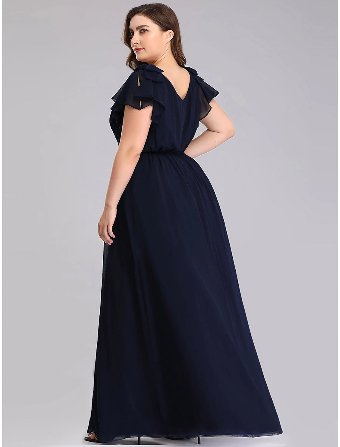 Aimishang A-Line Mother of the Bride Dress Plus Size V Neck Floor Length Chiffon Short Sleeve with Ruffles Ruching