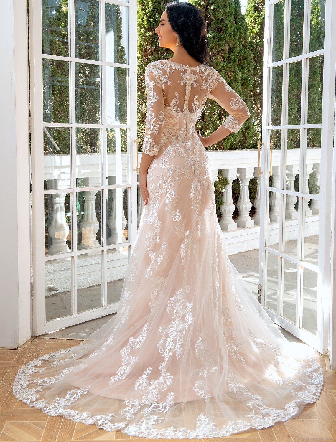 Aimishang Engagement Formal Fall Wedding Dresses Mermaid / Trumpet Sweetheart Long Sleeve Sweep / Brush Train Lace Bridal Gowns With Appliques 2023 Summer Wedding Party