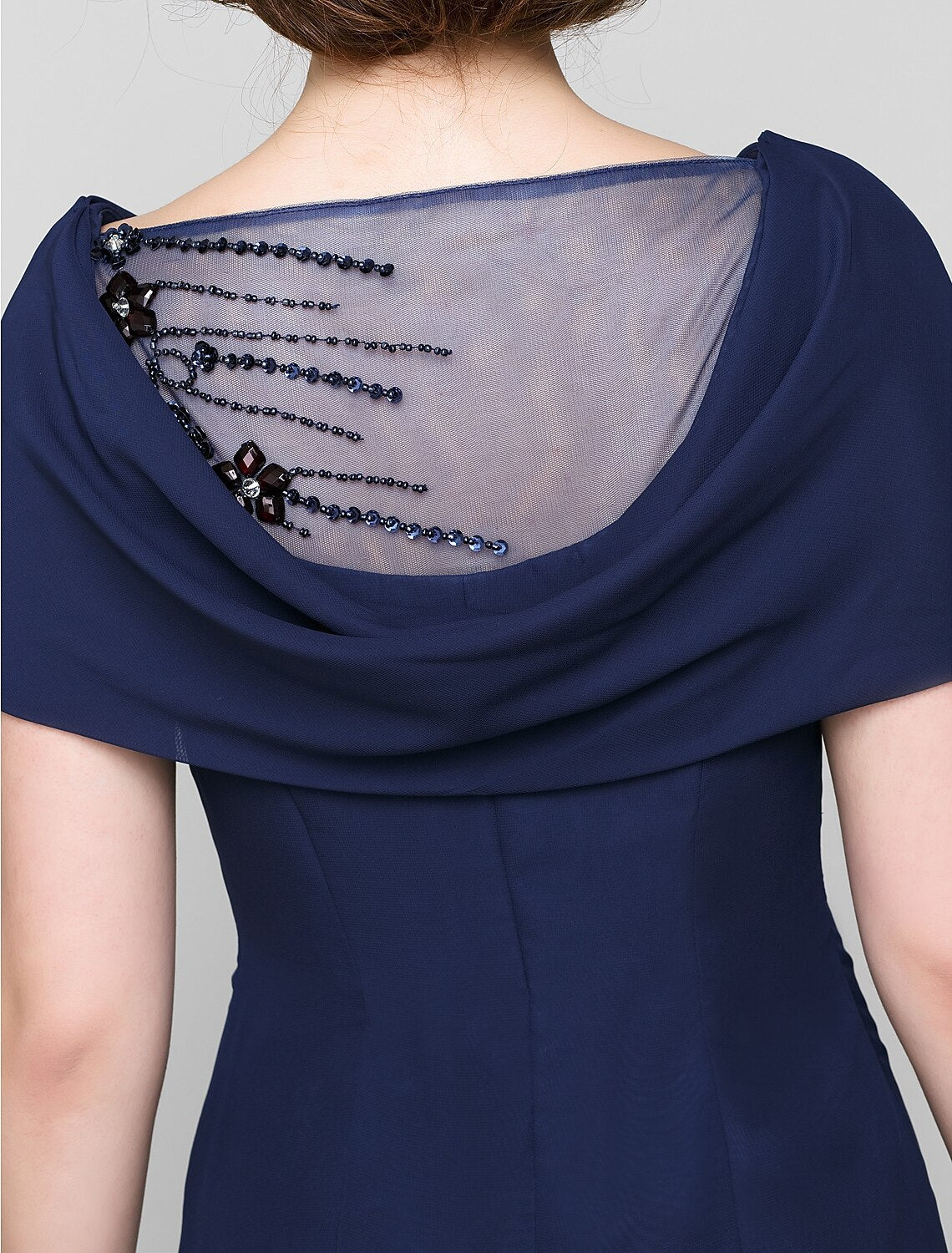 Aimishang Sheath / Column Mother of the Bride Dress Elegant Scoop Neck Ankle Length Chiffon Short Sleeve No with Beading