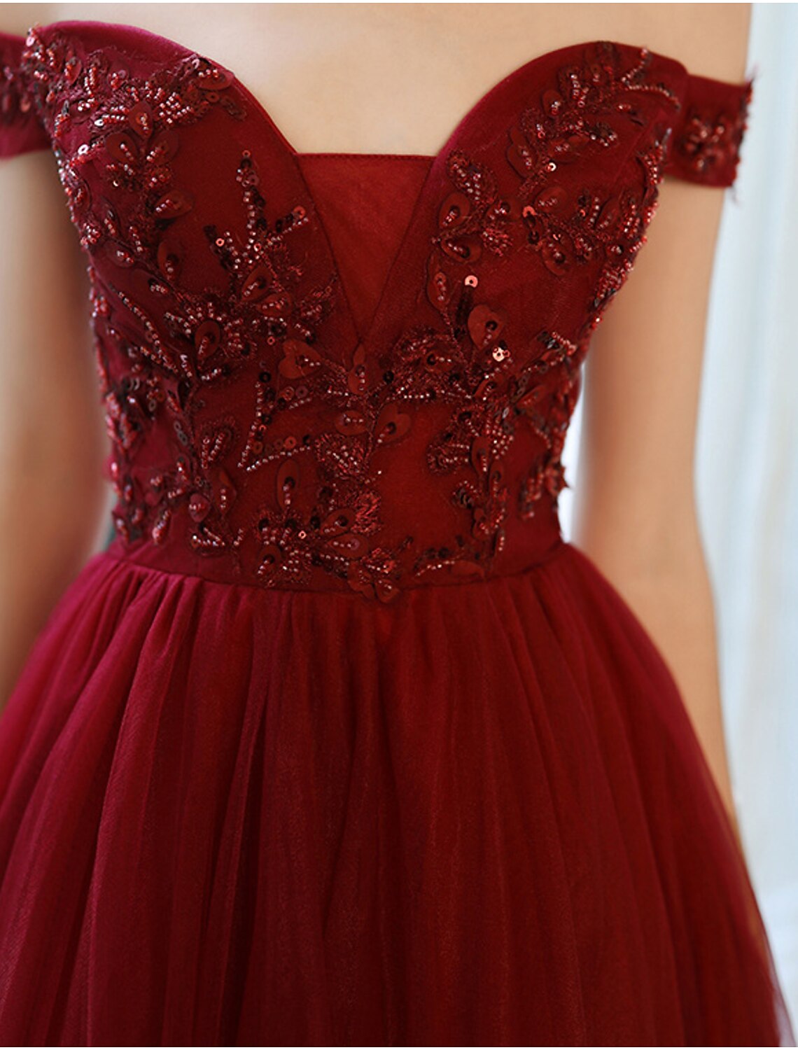 Aimishang A-Line Prom Dresses Luxurious Dress Wedding Guest Floor Length Short Sleeve Spaghetti Strap Tulle with Beading Appliques