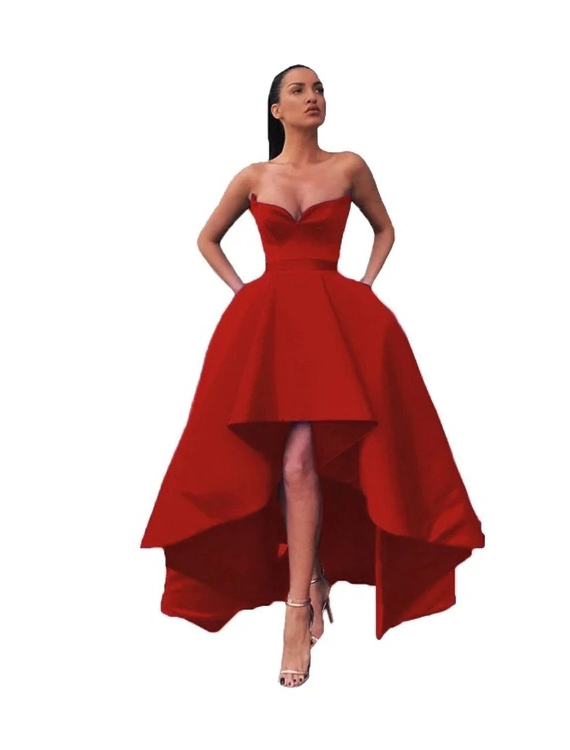 Aimishang A-Line Prom Dresses Sexy Dress Wedding Guest Prom Asymmetrical Sleeveless Off Shoulder Pocket Satin with Pocket