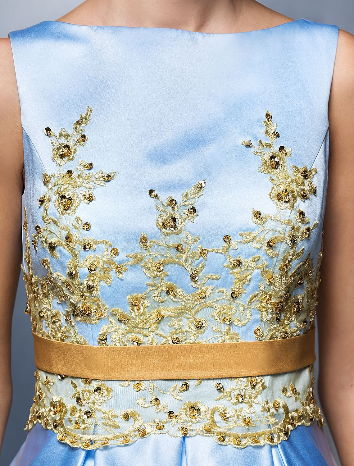 Aimishang A-Line Cocktail Dresses Party Dress Wedding Guest Tea Length Sleeveless Jewel Neck Satin V Back with Pleats Appliques