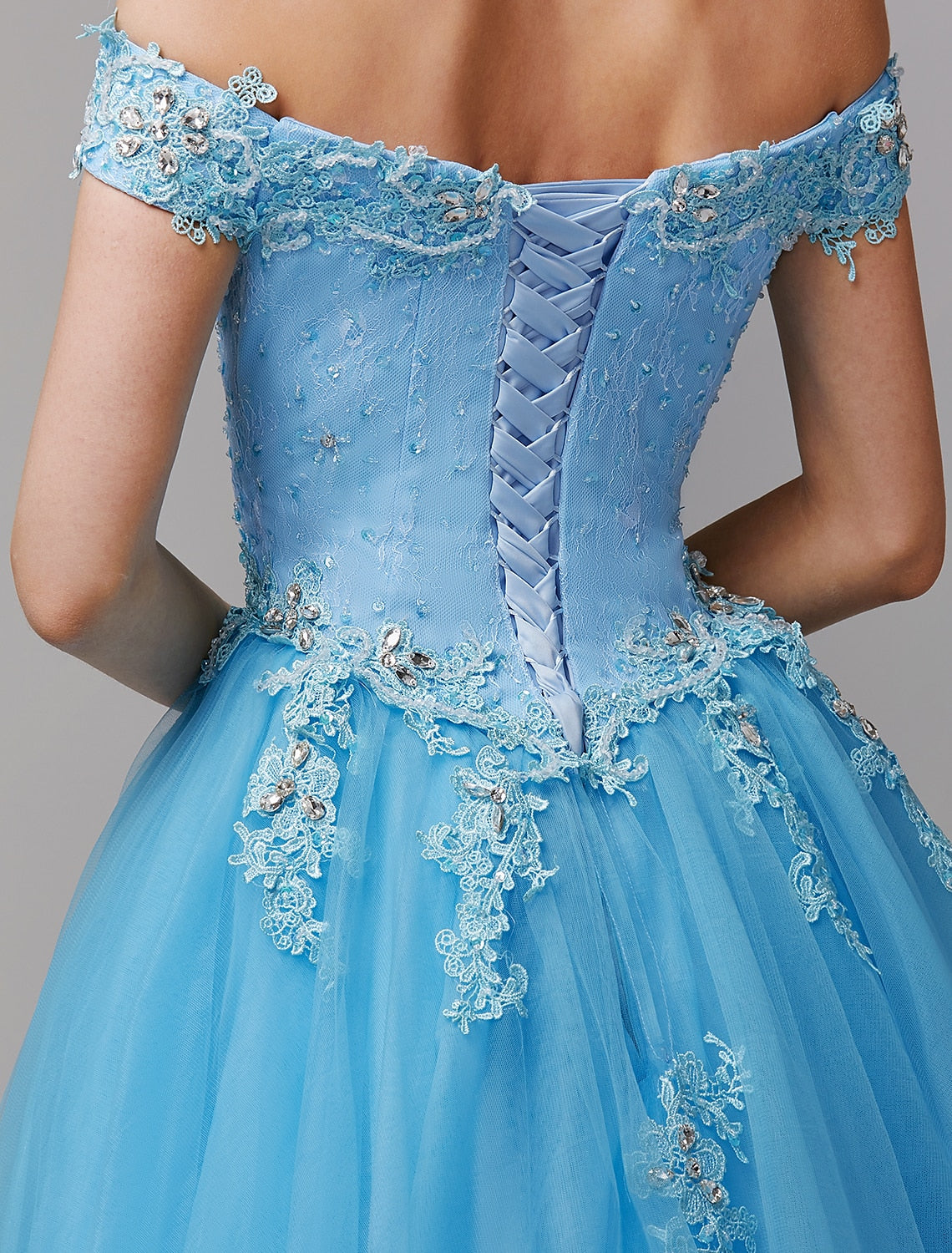 Aimishang Ball Gown Vintage Inspired Dress Formal Evening Floor Length Sleeveless Off Shoulder Lace with Crystals Appliques