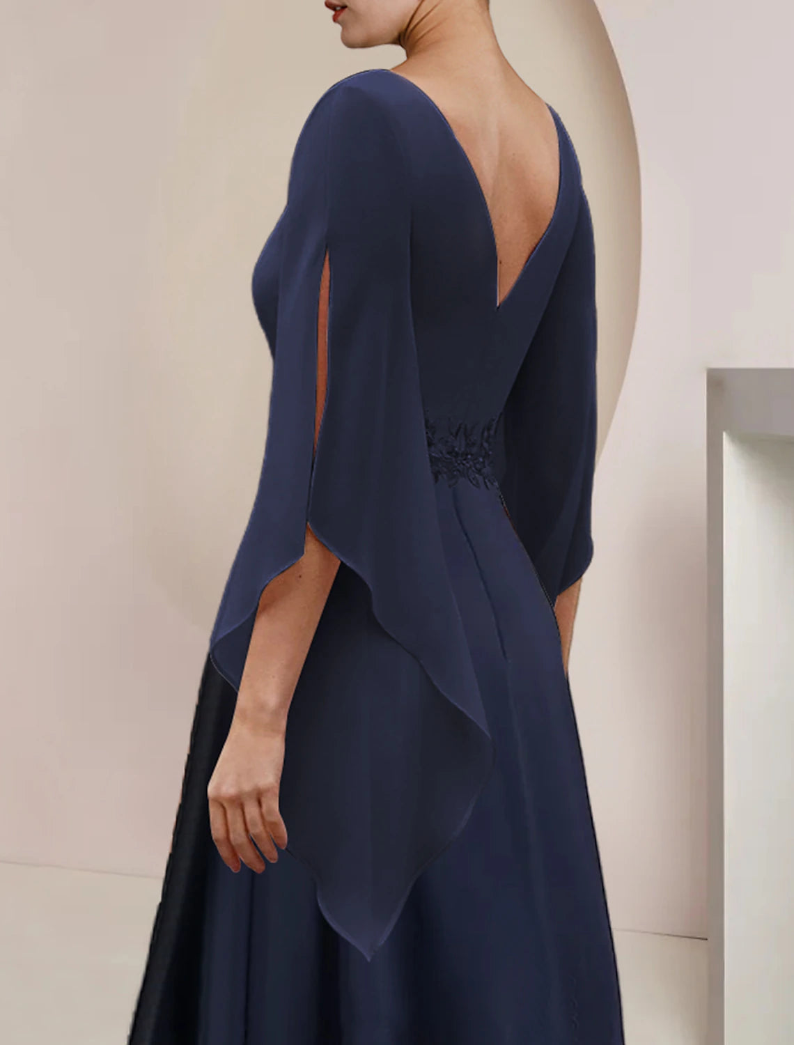 Aimishang A-Line Mother of the Bride Dress Wedding Guest Party Elegant Scoop Neck Tea Length Chiffon Lace 3/4 Length Sleeve with Appliques