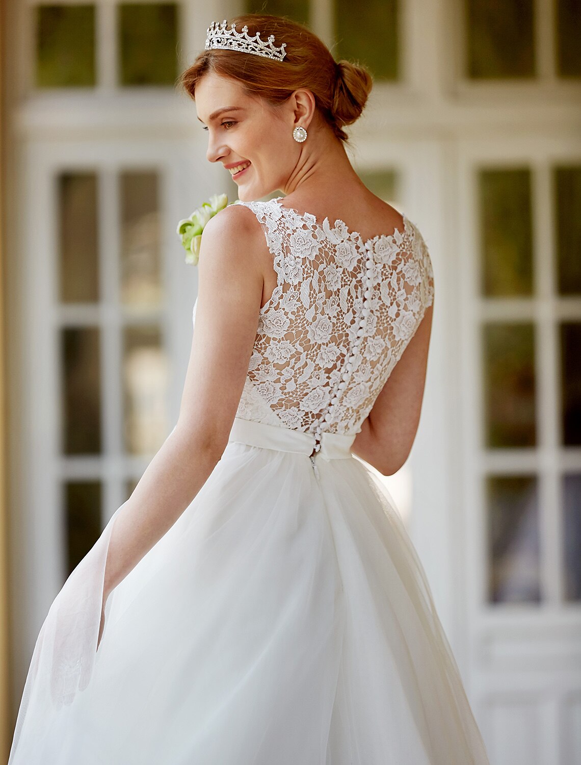 Aimishang Reception Little Dresses Wedding Dresses A-Line Illusion Neck Sleeveless Tea Length Lace Bridal Gowns Summer Wedding Party