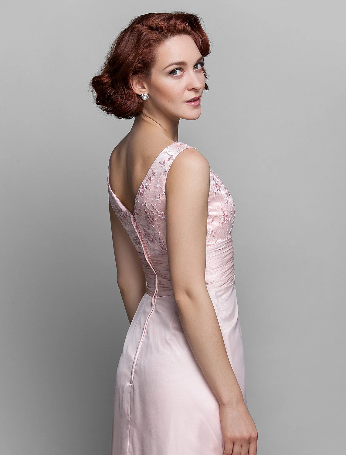 Aimishang Sheath / Column Mother of the Bride Dress V Neck Ankle Length Chiffon Lace 3/4 Length Sleeve with Bow(s) Ruched