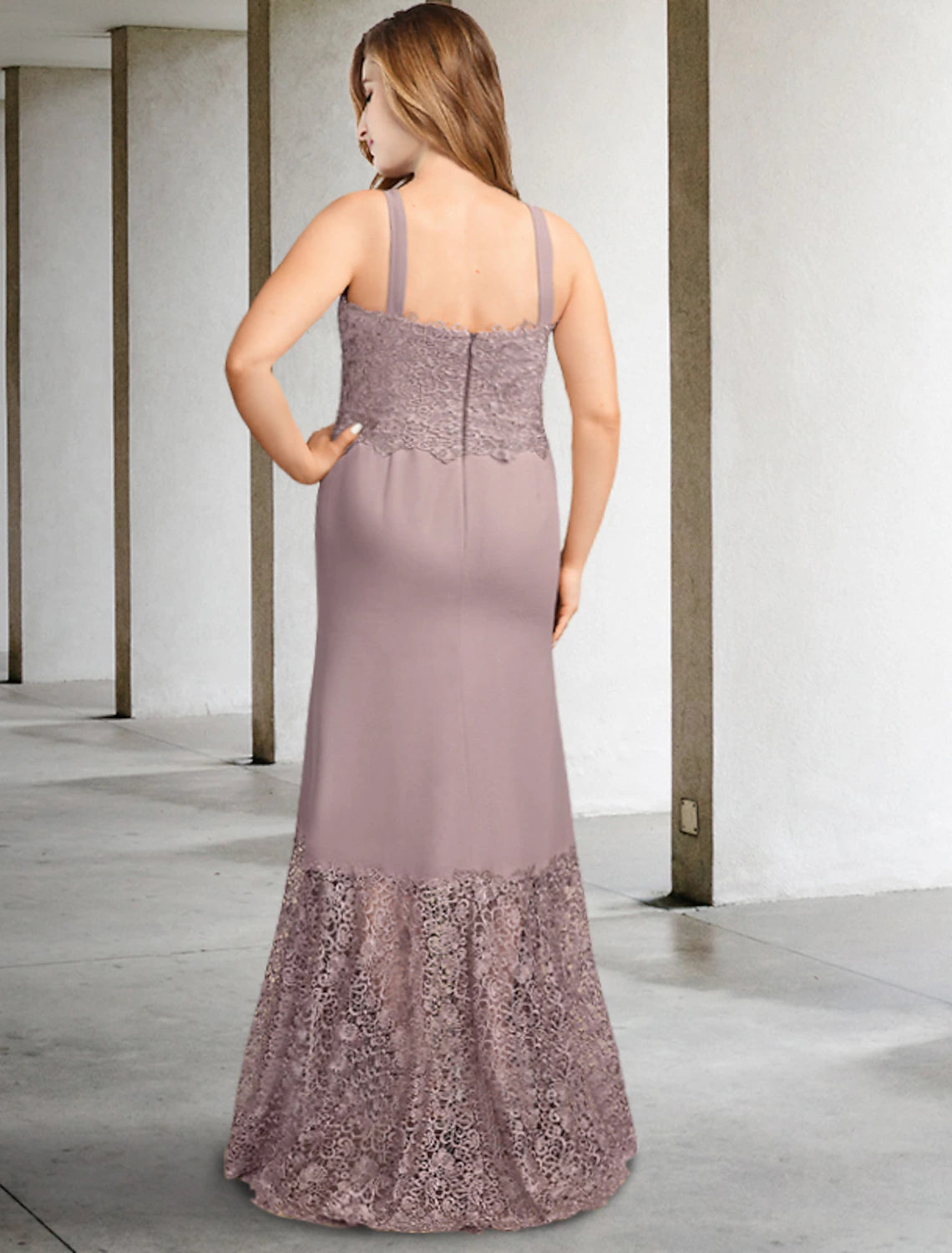 Aimishang Two Piece A-Line Mother of the Bride Dresses Plus Size Hide Belly Curve Elegant Dress Formal Asymmetrical Sleeveless Square Neck Chiffon with Appliques Splicing