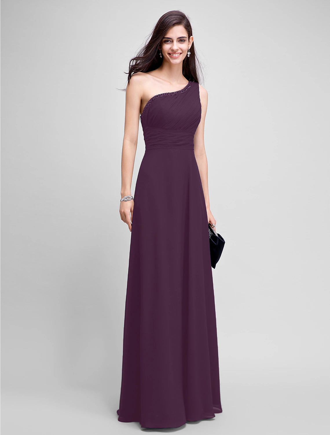 Aimishang Sheath / Column Empire Dress Wedding Guest Formal Evening Floor Length Sleeveless One Shoulder Bridesmaid Dress Chiffon with Ruched Beading
