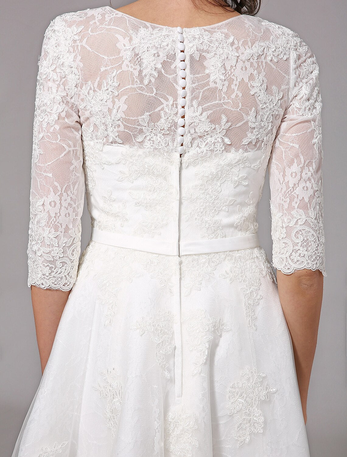 Aimishang Reception Little Dresses Wedding Dresses A-Line V Neck Half Sleeve Knee Length Lace Bridal Gowns With Bowknot Sash / Ribbon Summer Wedding Party