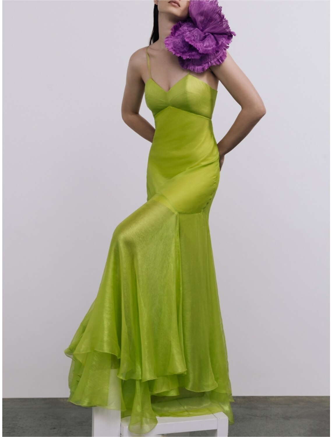 Aimishang Sheath / Column Wedding Guest Dresses Elegant Dress Wedding Guest Floor Length Sleeveless Spaghetti Strap Bridesmaid Dress Tulle with Pleats Appliques