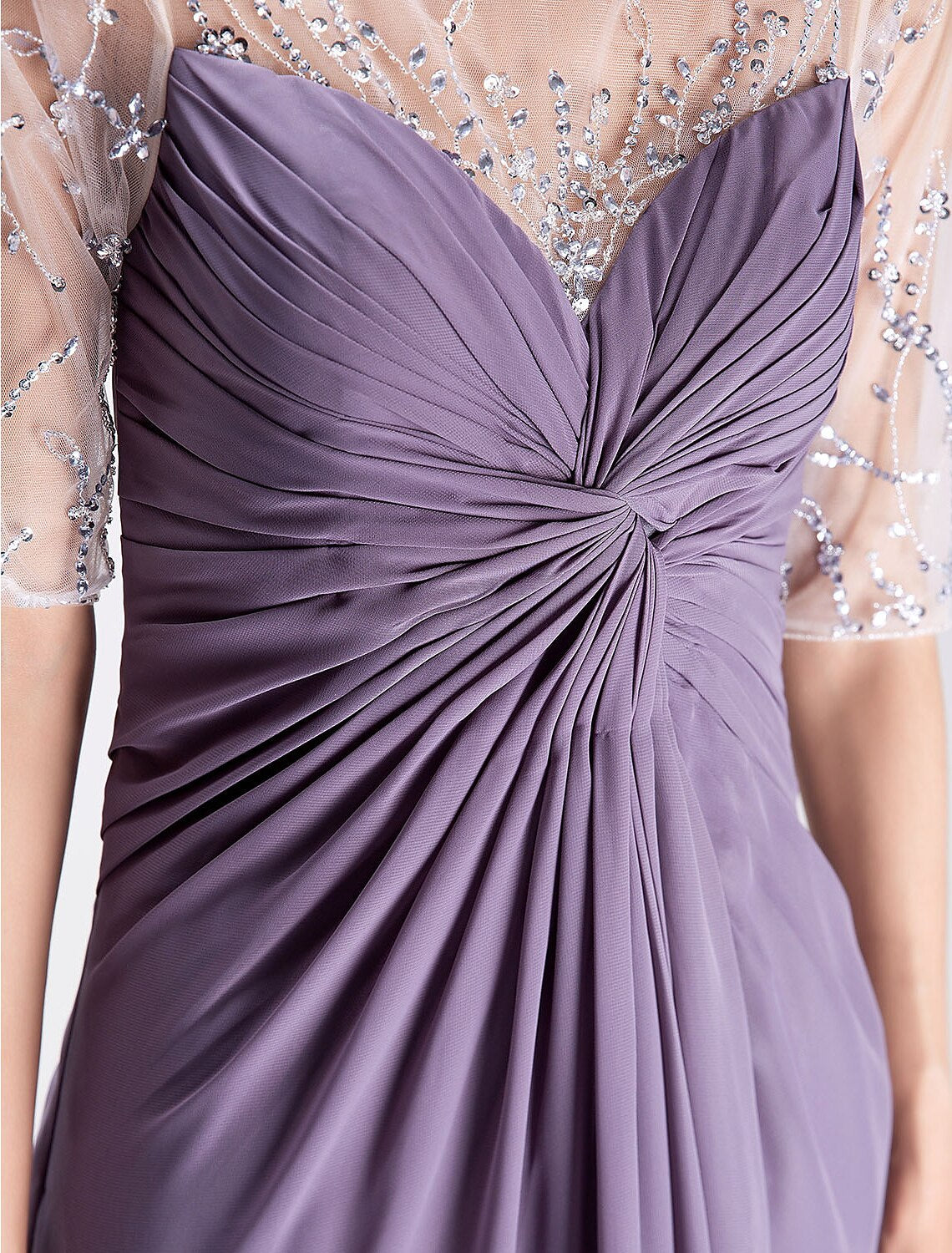 Aimishang A-Line Mother of the Bride Dress Elegant Scoop Neck Floor Length Chiffon Half Sleeve No with Criss Cross Beading