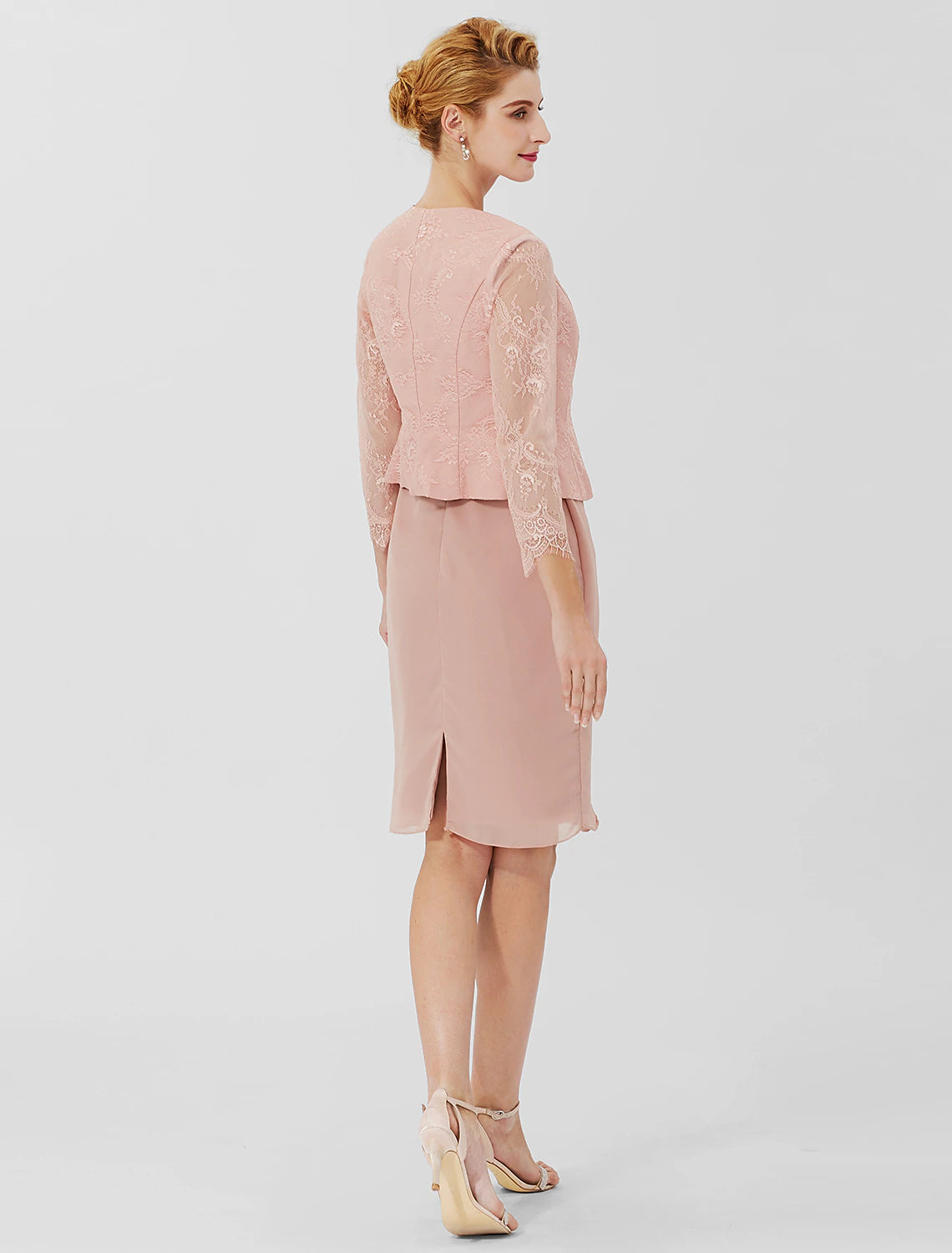 Aimishang Sheath / Column Mother of the Bride Dress Formal Classic & Timeless Elegant & Luxurious Convertible Dress Jewel Neck Knee Length Chiffon Sheer Lace 3/4 Length Sleeve with Sash / Ribbon