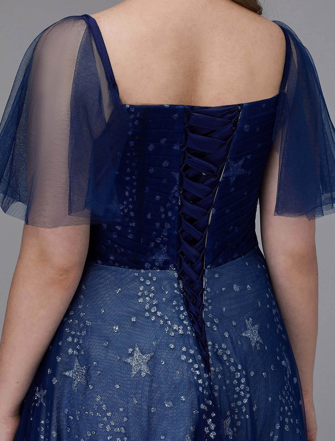 Aimishang A-Line Plus Size Dress Wedding Guest Prom Floor Length Short Sleeve Sweetheart Tulle Lace-up with Beading Pattern / Print