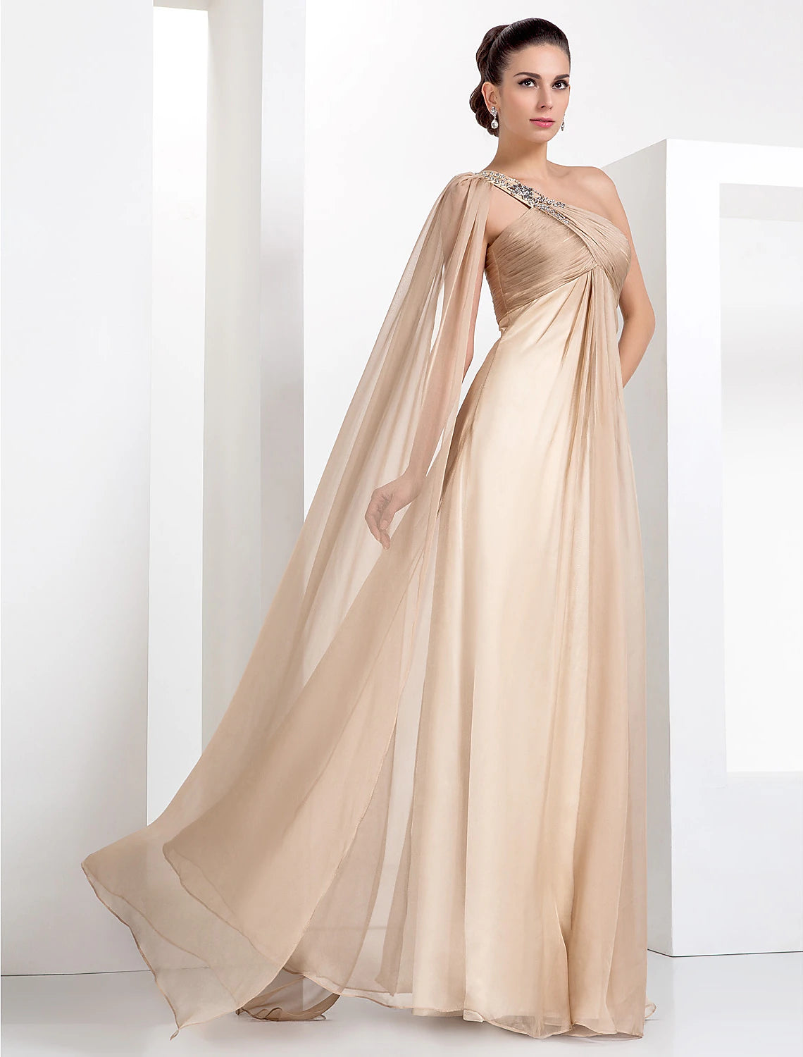 Aimishang Sheath / Column Elegant Formal Evening Black Tie Gala Dress One Shoulder Sleeveless Floor Length Chiffon with Criss Cross Crystals