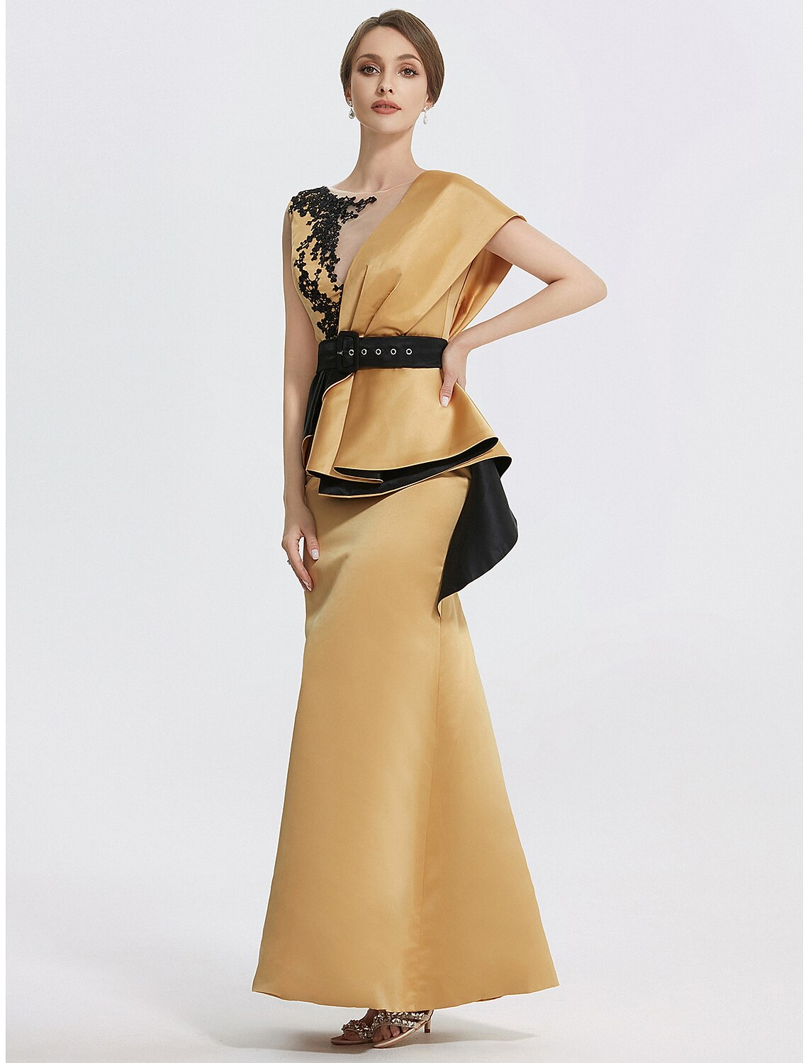 Aimishang Sheath / Column Evening Gown Elegant Dress Formal Floor Length Jewel Neck Satin with Appliques