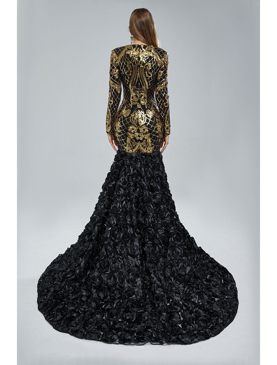 Aimishang Mermaid / Trumpet Evening Gown Sparkle & Shine Dress Engagement Formal Evening Court Train Long Sleeve V Neck Sequined with Sequin