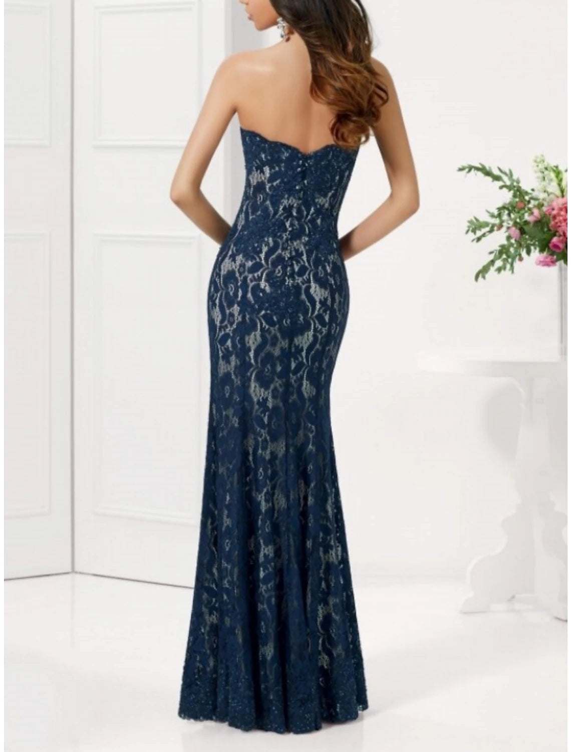 Aimishang Sheath / Column Mother of the Bride Dress Formal Party Elegant Strapless Floor Length Lace 3/4 Length Sleeve Prom Dress