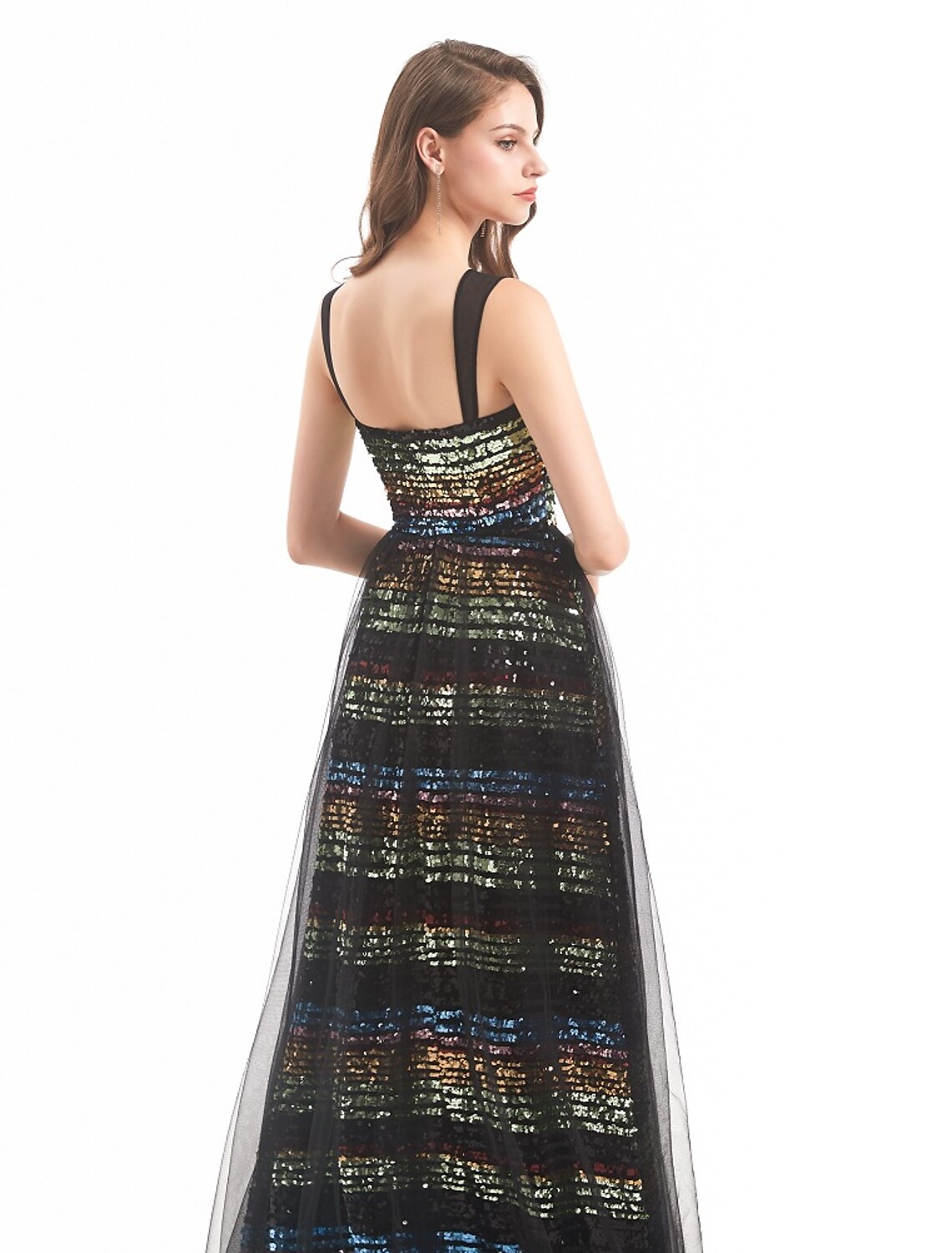 Aimishang Sheath / Column Evening Gown Vintage Dress Engagement Formal Evening Sweep / Brush Train Sleeveless Boat Neck Tulle with Sequin