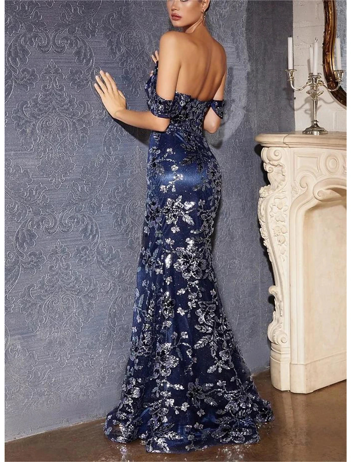 Aimishang Mermaid / Trumpet Prom Dresses Party Dress Carnival Prom Court Train Sleeveless Off Shoulder Tulle with Glitter Sequin Slit