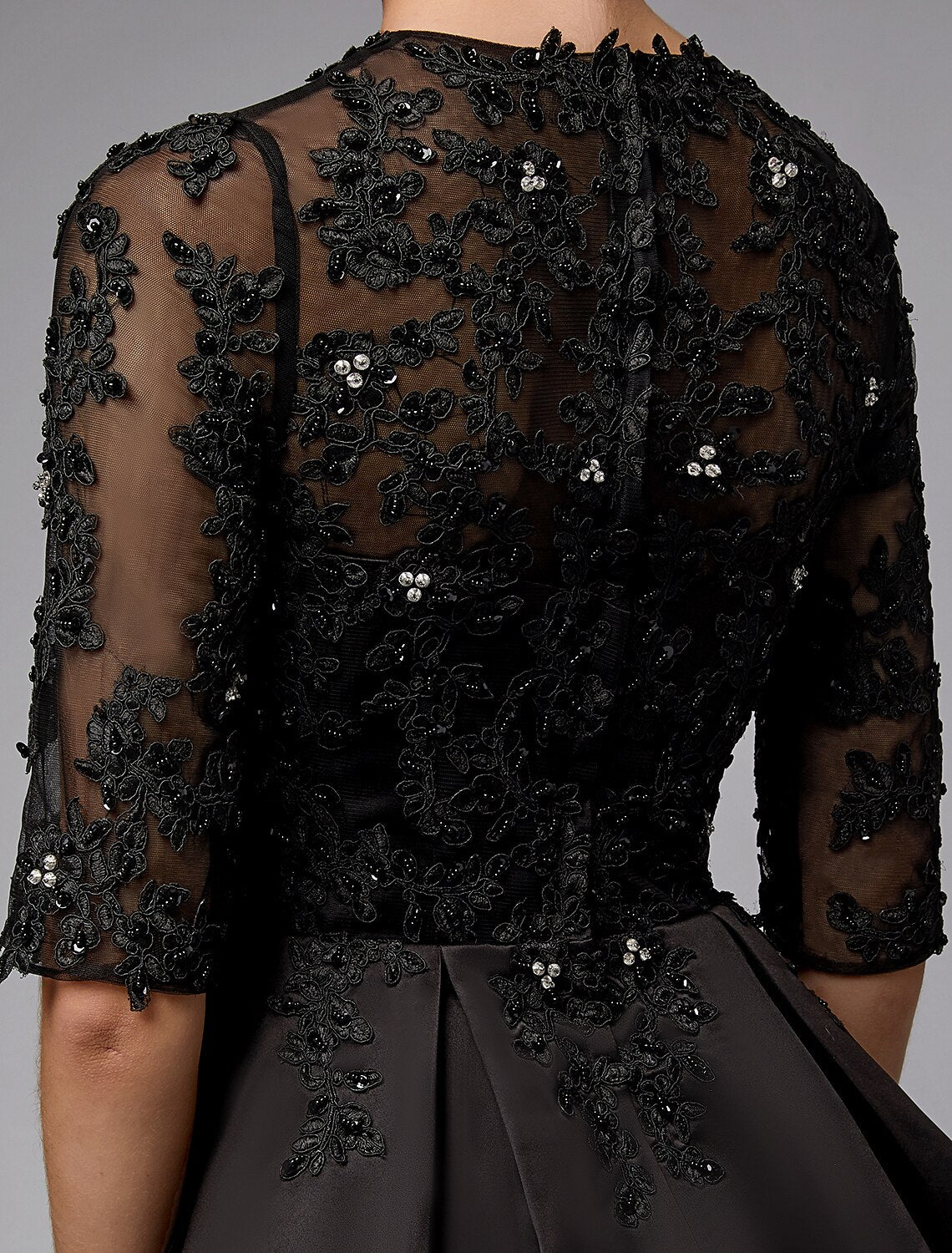 Aimishang Mermaid / Trumpet Mother of the Bride Dress Sexy See Through Jewel Neck Sweep / Brush Train Satin Lace Half Sleeve with Beading Appliques