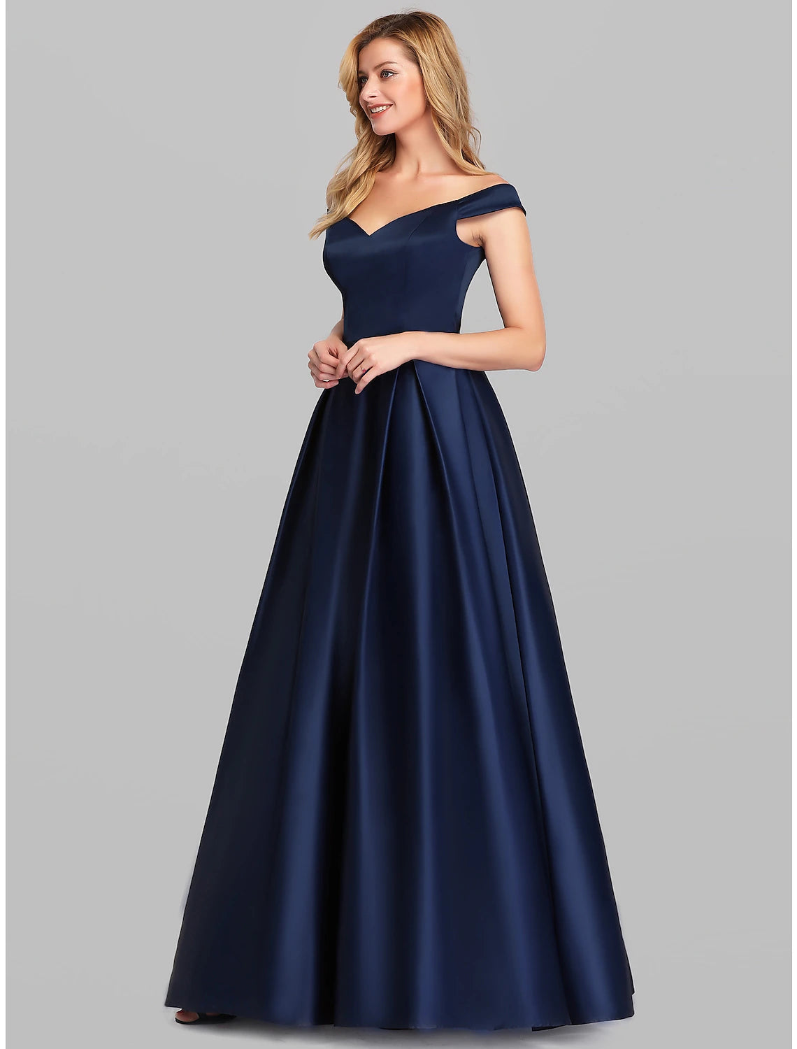 Aimishang Ball Gown Party Dress Elegant Quinceanera Prom Birthday Dress Off Shoulder Short Sleeve Floor Length Satin with Pleats