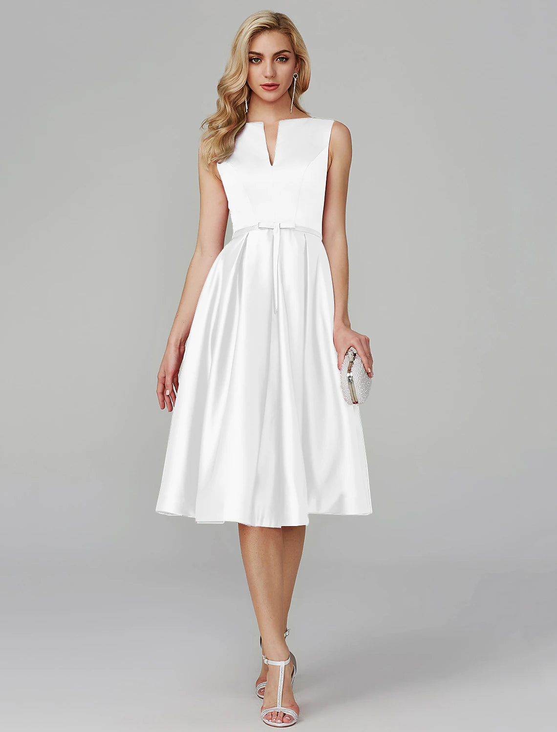 Aimishang A-Line Elegant Dress Wedding Guest Dress Party Knee Length Sleeveless Cocktail Dress Satin with Sash / Ribbon