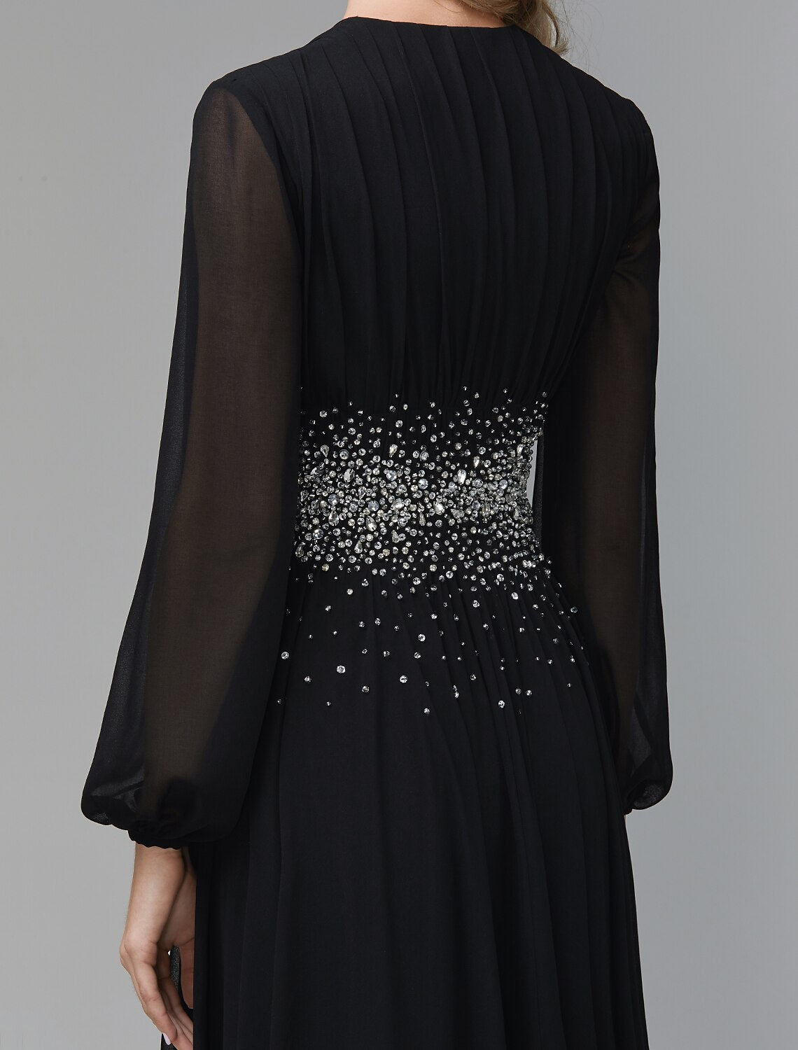 Aimishang A-Line Evening Dress Celebrity Red Carpet Formal Gown Party Dress Black Tie Wedding Guest Floor Length Long Sleeve V Neck Chiffon with Sequin