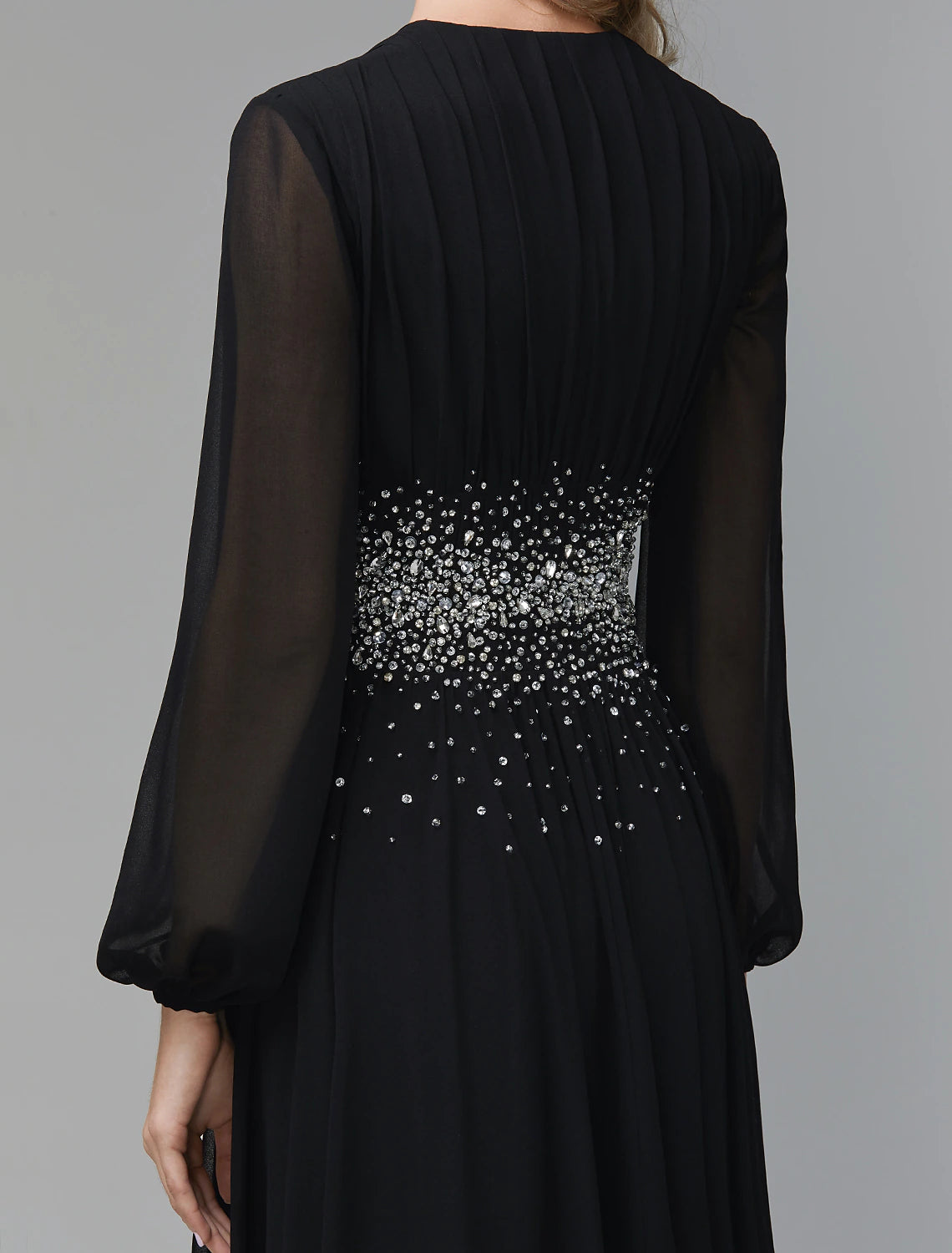 Aimishang A-Line Evening Dress Celebrity Red Carpet Formal Gown Black Tie Wedding Guest Floor Length Long Sleeve V Neck Chiffon with Sequin