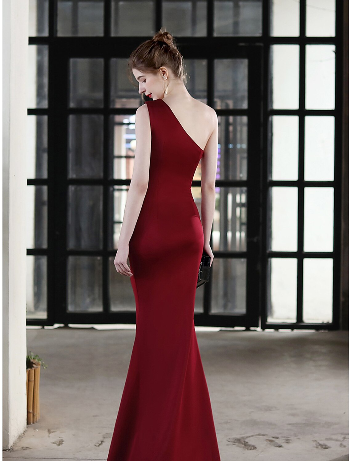 Aimishang Mermaid / Trumpet Evening Gown Sexy Dress Wedding Guest Formal Evening Floor Length Sleeveless One Shoulder Satin with Crystals