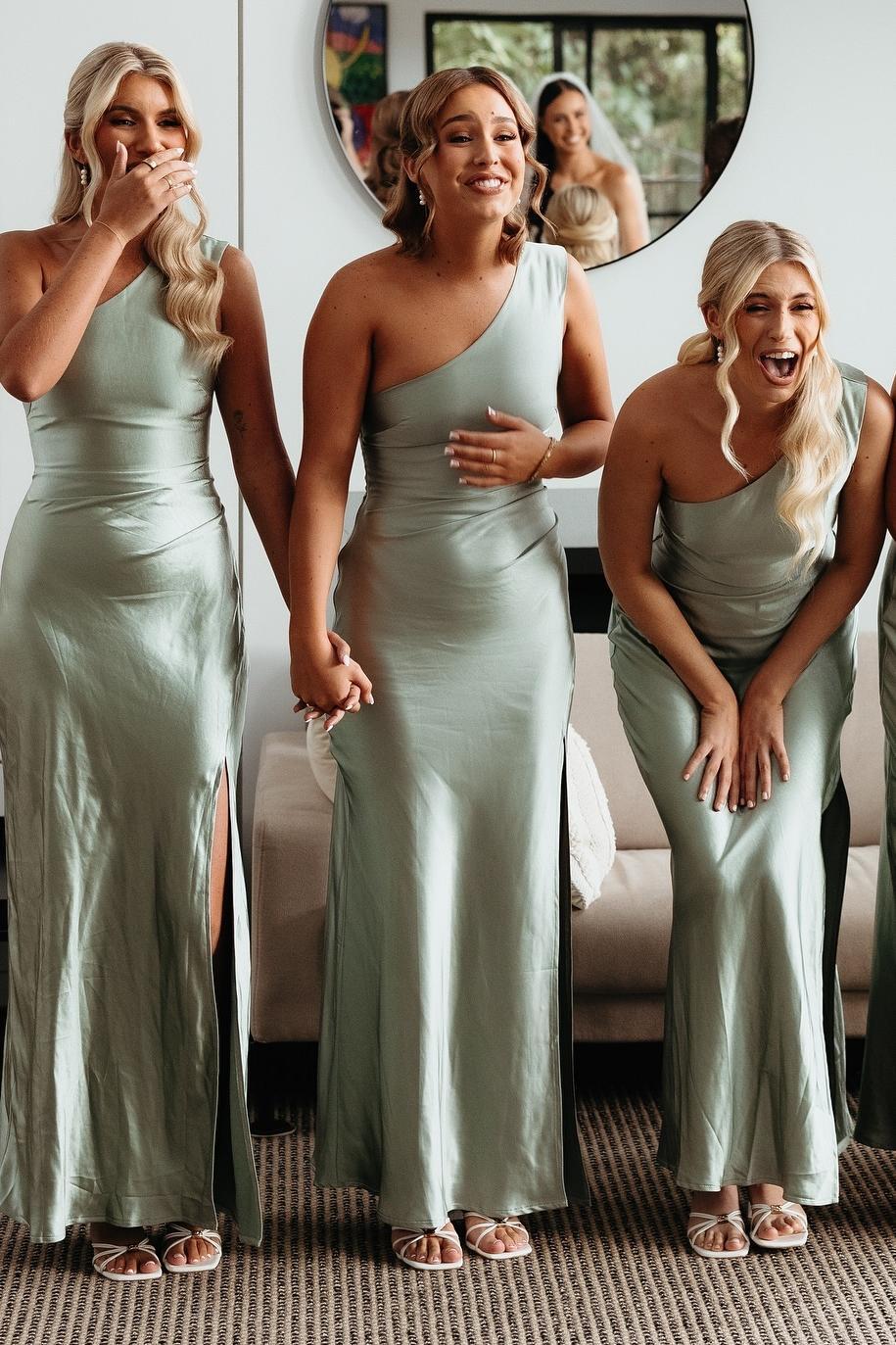 Aimishang One Shoulder Light Blue Sheath Long Bridesmaid Dress Charming Evening Party Dress With Slit