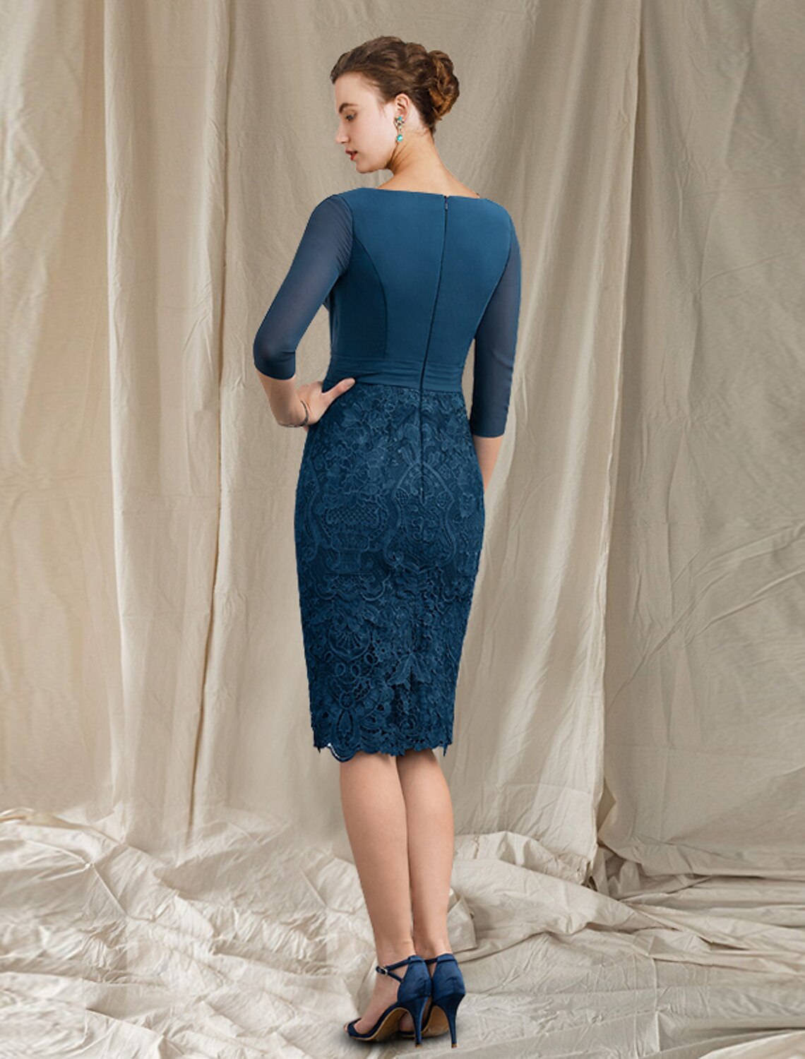 Aimishang Two Piece Sheath / Column Mother of the Bride Dress Church Elegant V Neck Knee Length Chiffon Lace Half Sleeve Jacket Dresses with Appliques