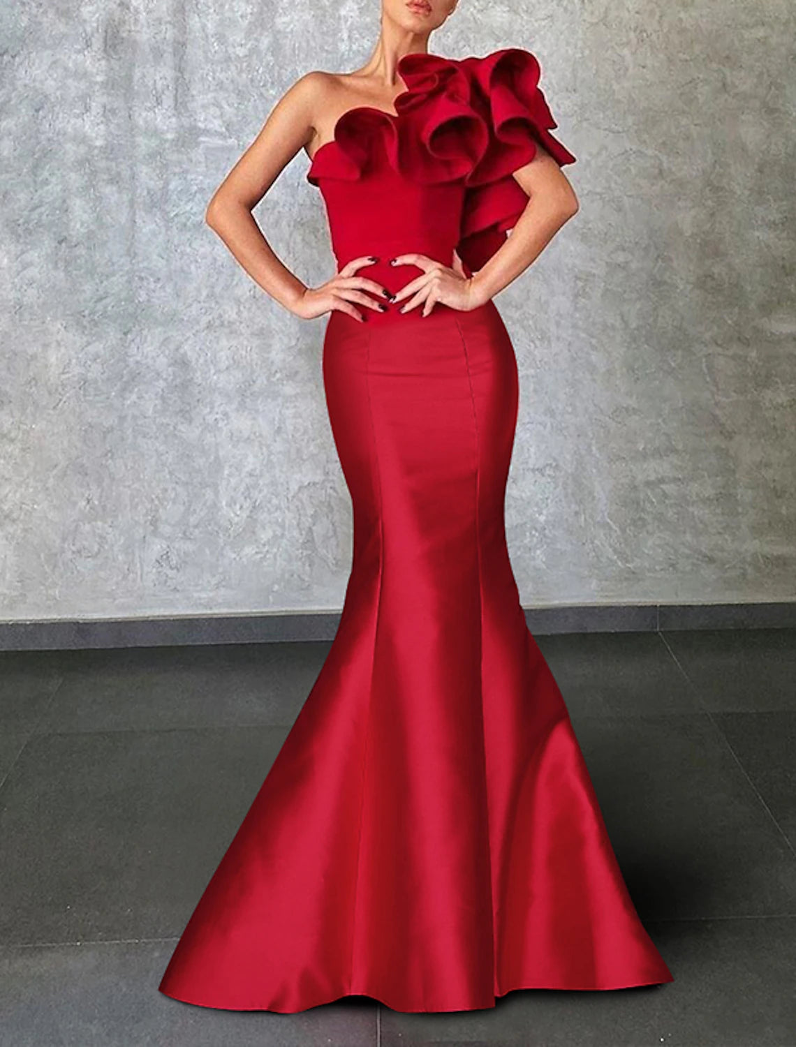 Aimishang Mermaid / Trumpet Evening Gown Corsets Dress Formal Floor Length Sleeveless One Shoulder Taffeta with Ruffles Shouder Flower