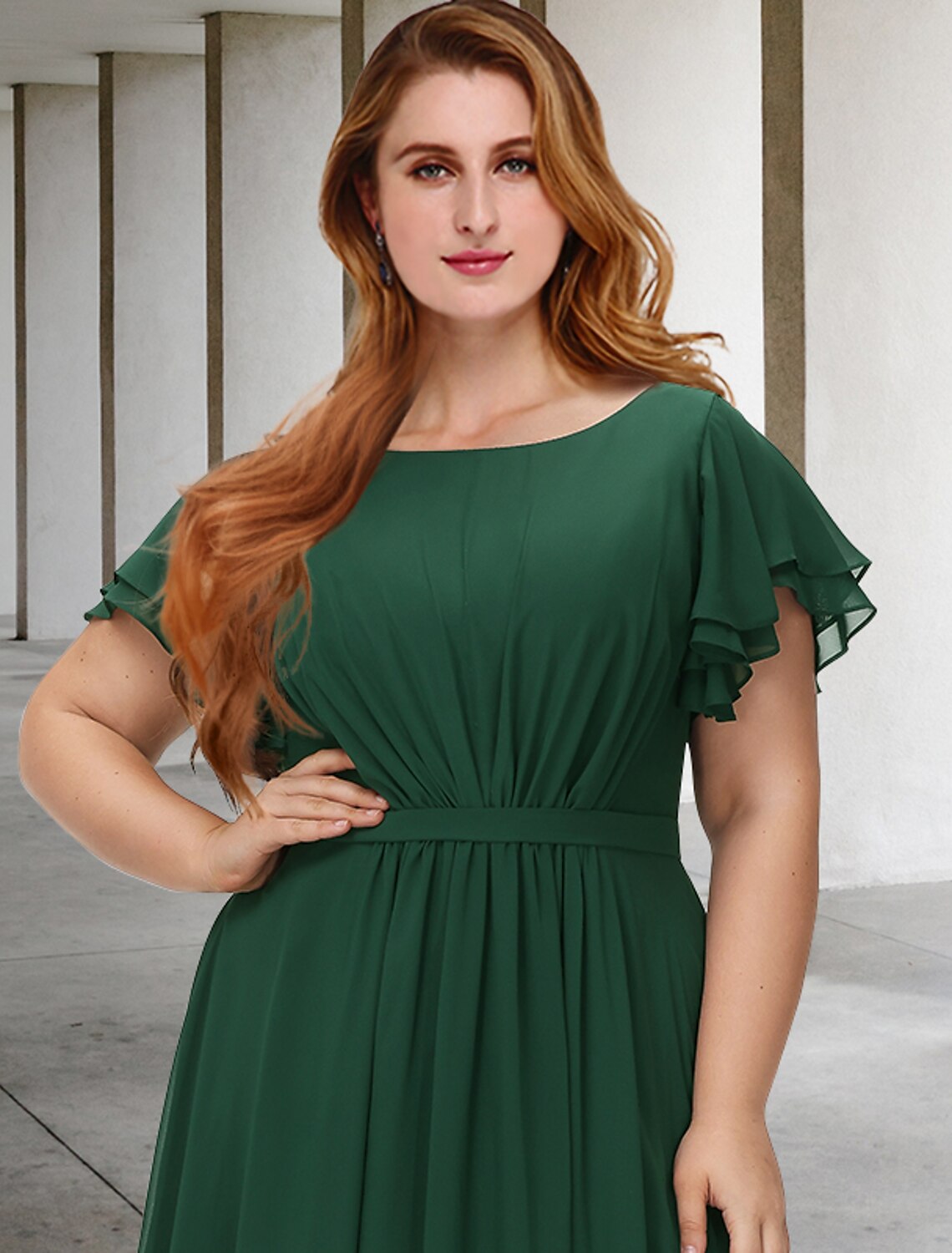 Aimishang A-Line Mother of the Bride Dresses Plus Size Hide Belly Curve Elegant Dress Formal Floor Length Short Sleeve Jewel Neck Chiffon with Pleats