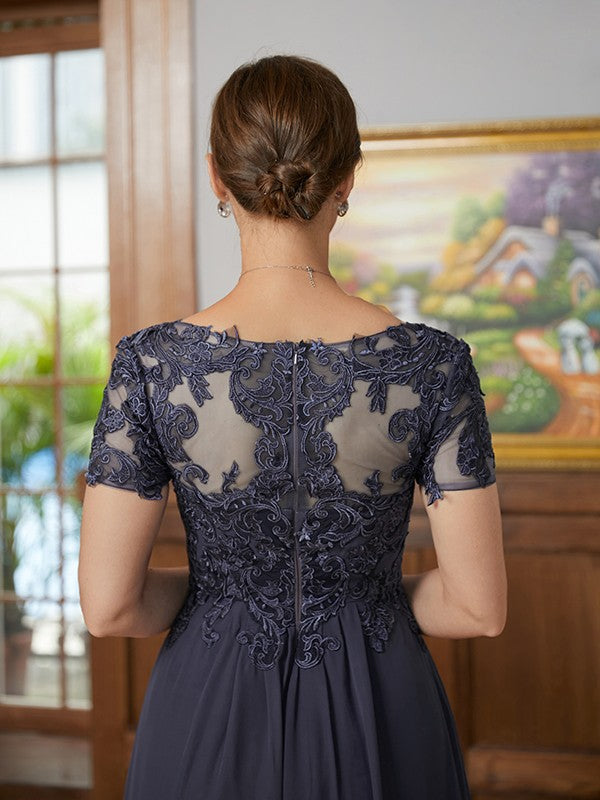 Aimishang A-Line/Princess Chiffon Applique V-neck Short Sleeves Mother of the Bride Dresses Chic Wedding Guest Dress