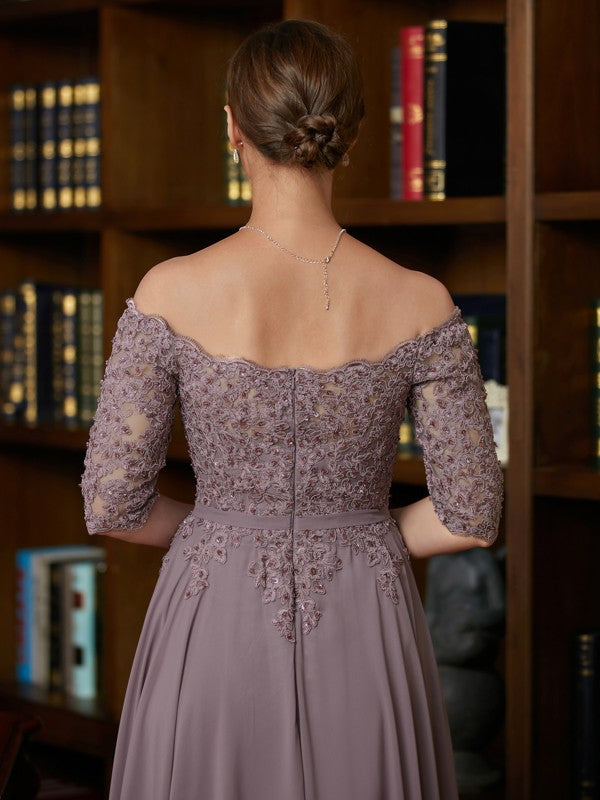 Aimishang A-Line/Princess Chiffon Applique Off-the-Shoulder 3/4 Sleeves Floor-Length Mother of the Bride Dresses
