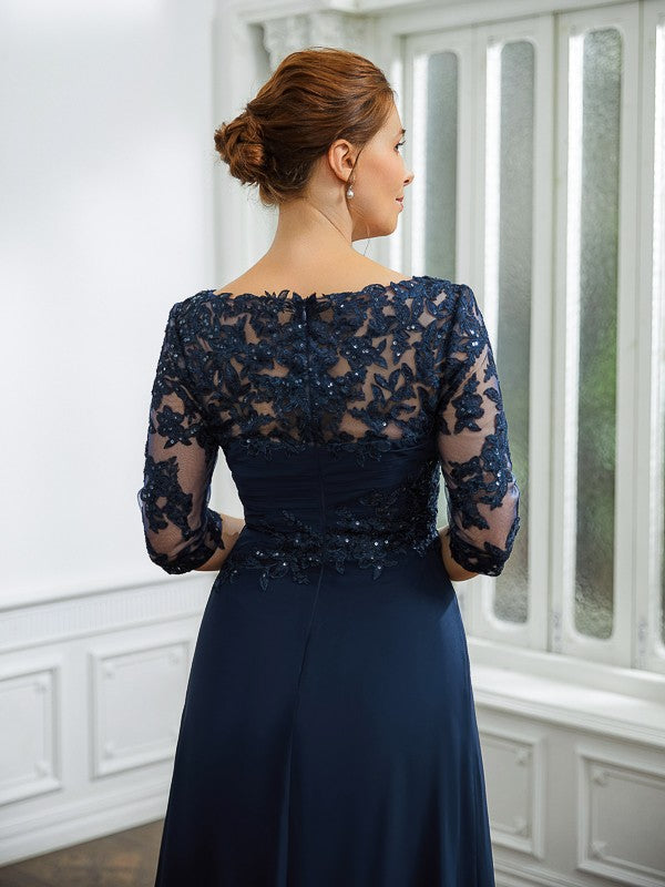 Aimishang A-Line/Princess Chiffon Applique Bateau 3/4 Sleeves Floor-Length Mother of the Bride Dresses