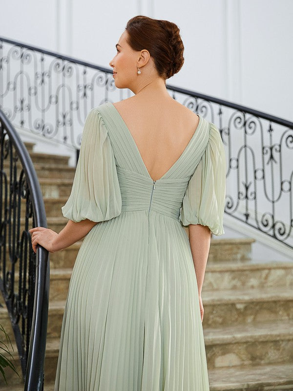 Aimishang A-Line/Princess Chiffon Ruched V-neck 1/2 Sleeves Floor-Length Mother of the Bride Dresses