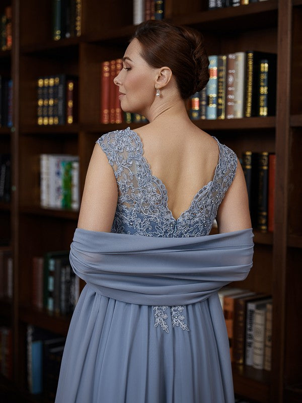 Wholesale A-Line/Princess Chiffon Applique V-neck Sleeveless Floor-Length Mother of the Bride Dresses